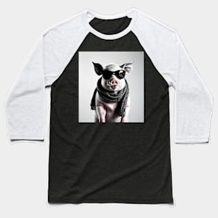 Pig Wearing Scarf  - Funny Baseball T-Shirt